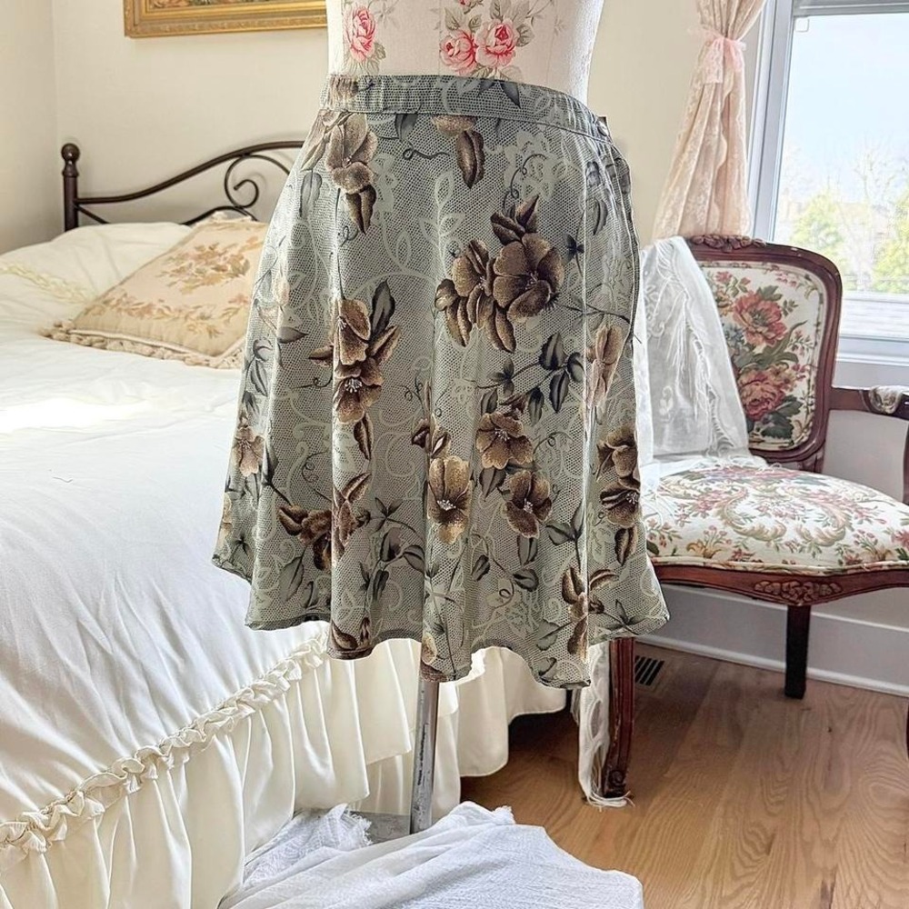 floral skirt  90s gray floral midi‎ skirt All That Jazz size 13